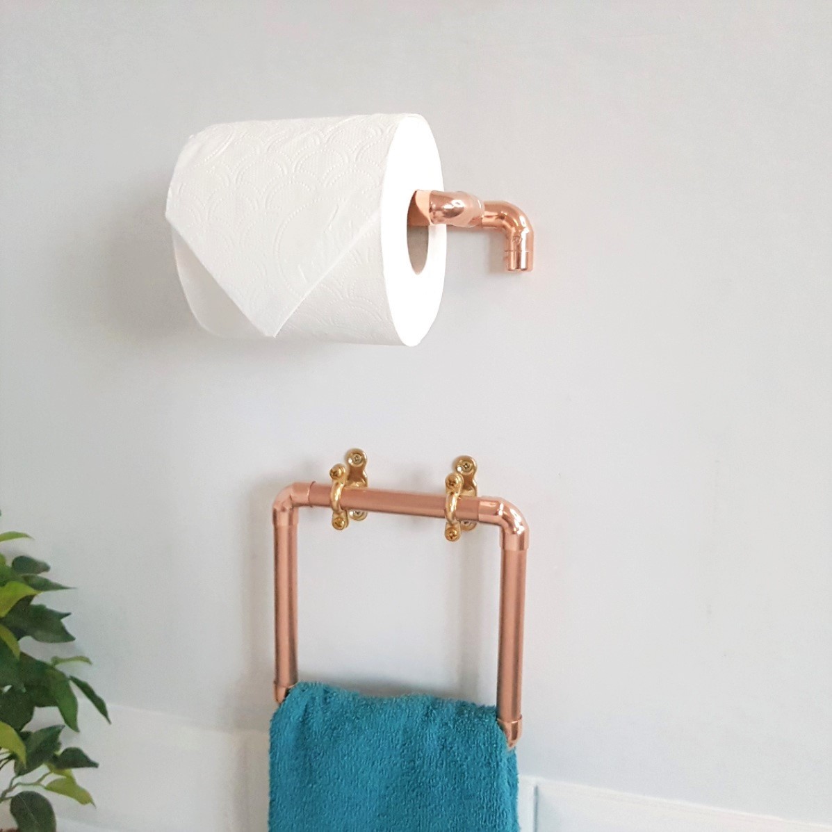 Copper Fixed Toilet Roll & Towel Holder with Brass Fixtures Based in